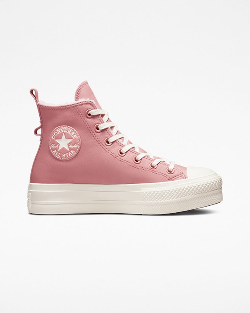 Women\'s Converse Chuck Taylor All Star Lift Lined Leather High Top Platform Shoes Pink | AU 4C958C